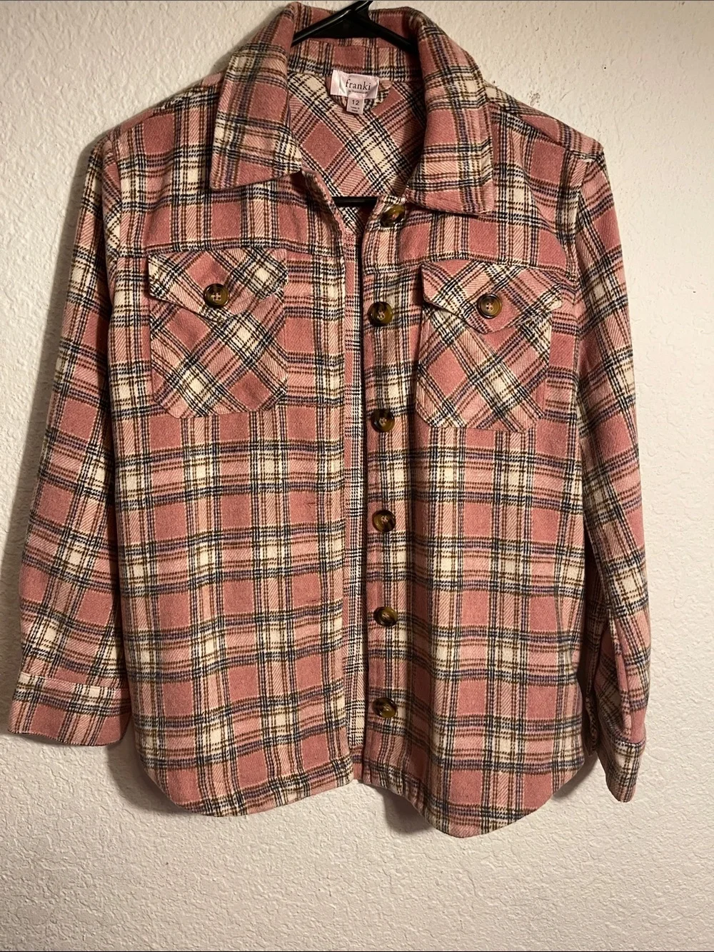 Franki Pink Plaid Button-Front Shacket Size Youth 12